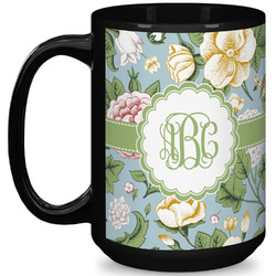 Vintage Floral 15 Oz Coffee Mug - Black (Personalized)