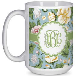 Vintage Floral 15 Oz Coffee Mug - White (Personalized)
