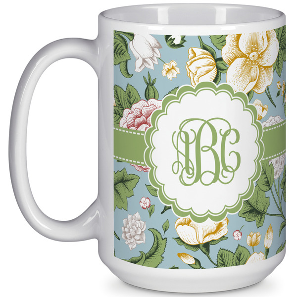 Custom Vintage Floral 15 Oz Coffee Mug - White (Personalized)