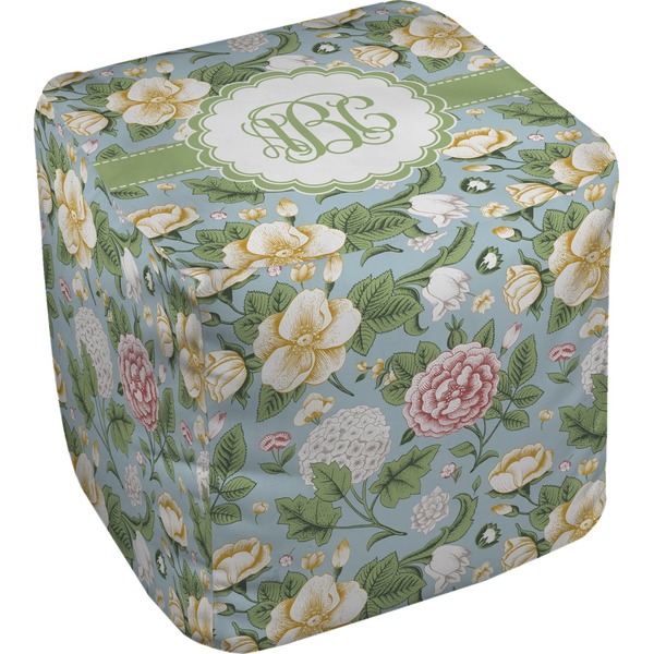 Custom Vintage Floral Cube Pouf Ottoman (Personalized)