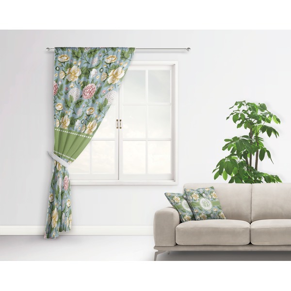 Vintage Floral Curtain With Window and Rod - in Room Matching Pillow