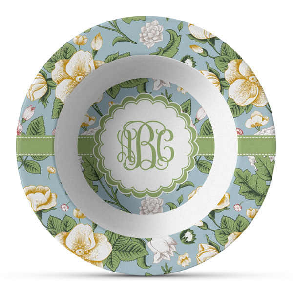 Custom Vintage Floral Plastic Bowl - Microwave Safe - Composite Polymer (Personalized)