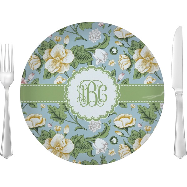 Custom Vintage Floral Glass Lunch / Dinner Plate 10" (Personalized)