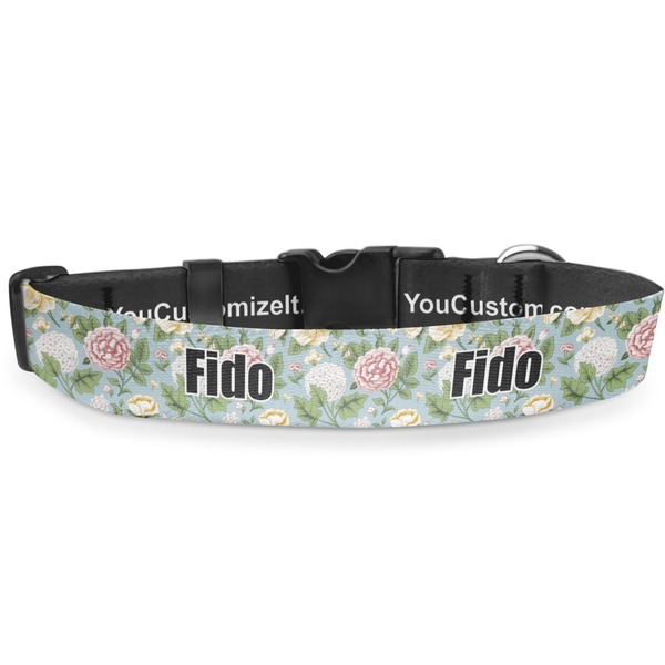 Custom Vintage Floral Deluxe Dog Collar - Large (13" to 21") (Personalized)