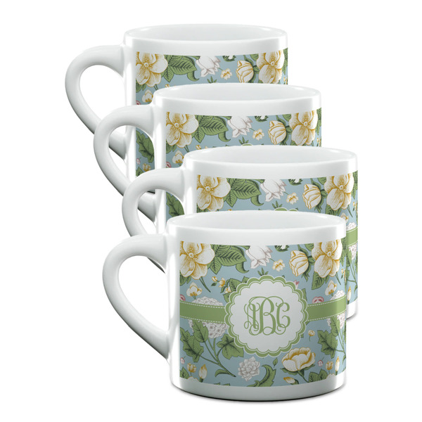 Custom Vintage Floral Double Shot Espresso Cups - Set of 4 (Personalized)