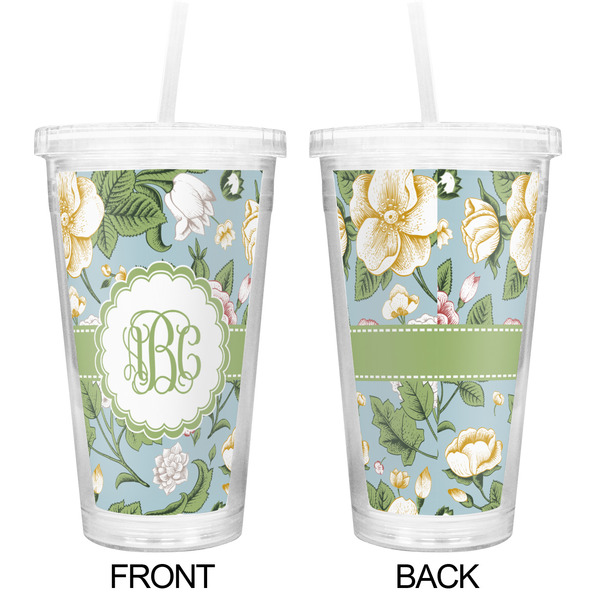 Vintage Floral Double Wall Tumbler with Straw - Approval