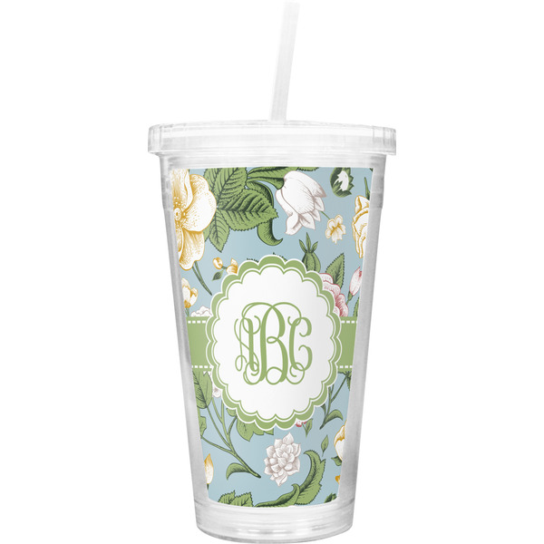 Custom Vintage Floral Double Wall Tumbler with Straw (Personalized)