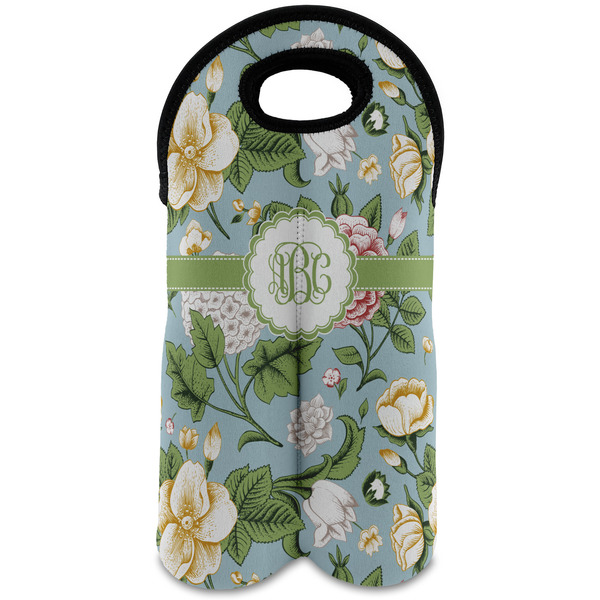 Custom Vintage Floral Wine Tote Bag (2 Bottles) (Personalized)