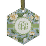 Vintage Floral Flat Glass Ornament - Hexagon w/ Monogram