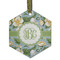 Vintage Floral Flat Glass Ornament - Hexagon w/ Monogram