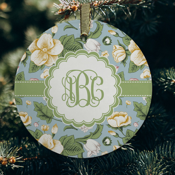 Vintage Floral Frosted Glass Ornament - Round (Lifestyle)