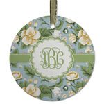 Vintage Floral Flat Glass Ornament - Round w/ Monogram