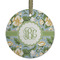 Vintage Floral Flat Glass Ornament - Round w/ Monogram
