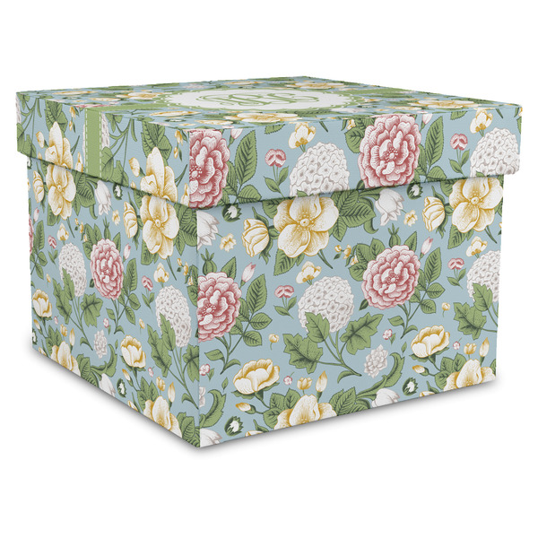 Custom Vintage Floral Gift Box with Lid - Canvas Wrapped - X-Large (Personalized)