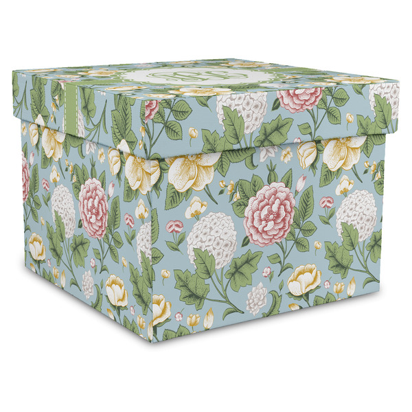 Custom Vintage Floral Gift Box with Lid - Canvas Wrapped - XX-Large (Personalized)
