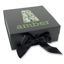 Vintage Floral Gift Box with Magnetic Lid - Black (Personalized)