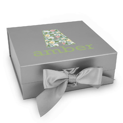 Vintage Floral Gift Box with Magnetic Lid - Silver (Personalized)
