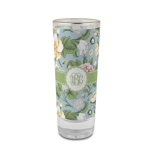 Custom Vintage Floral 2 oz Shot Glass - Glass with Gold Rim (Personalized)