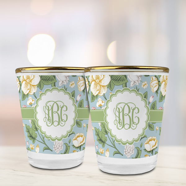 Vintage Floral Glass Shot Glass - with gold rim - LIFESTYLE
