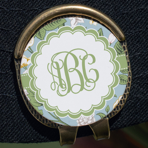 Vintage Floral Golf Ball Marker Hat Clip - Gold - Close Up