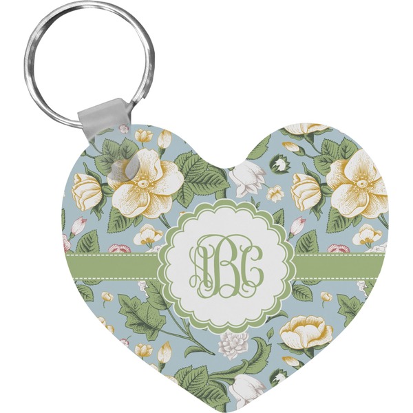 Custom Vintage Floral Heart Plastic Keychain w/ Monogram