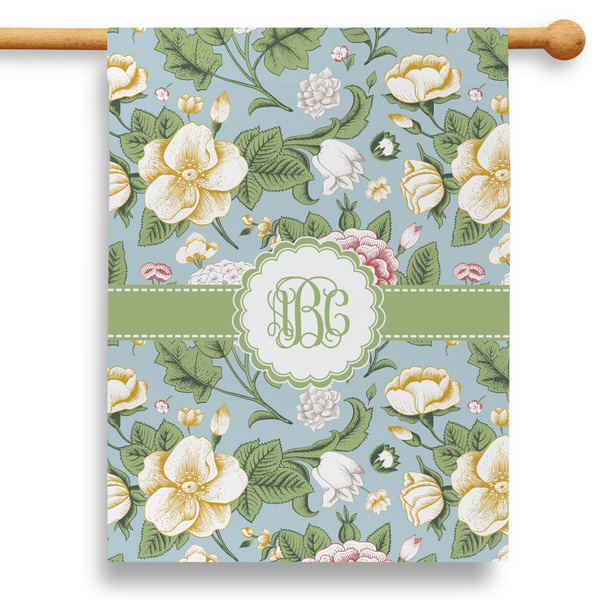 Custom Vintage Floral 28" House Flag - Double Sided (Personalized)