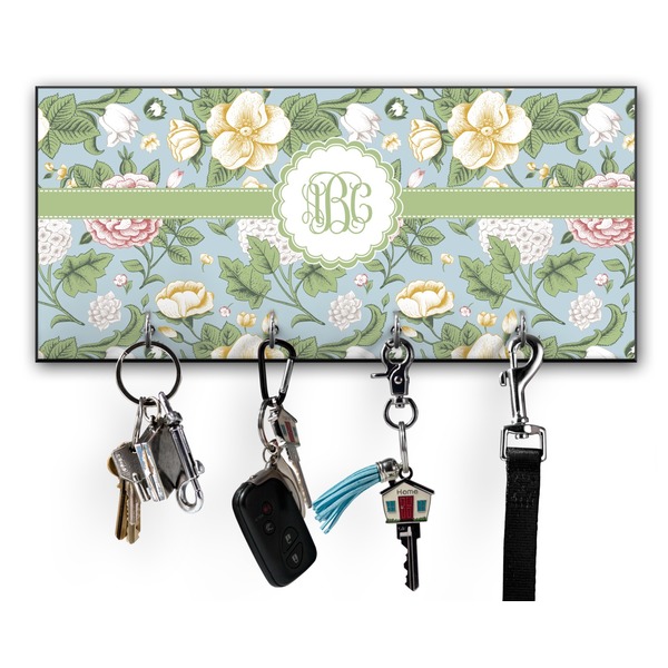 Custom Vintage Floral Key Hanger w/ 4 Hooks w/ Monogram