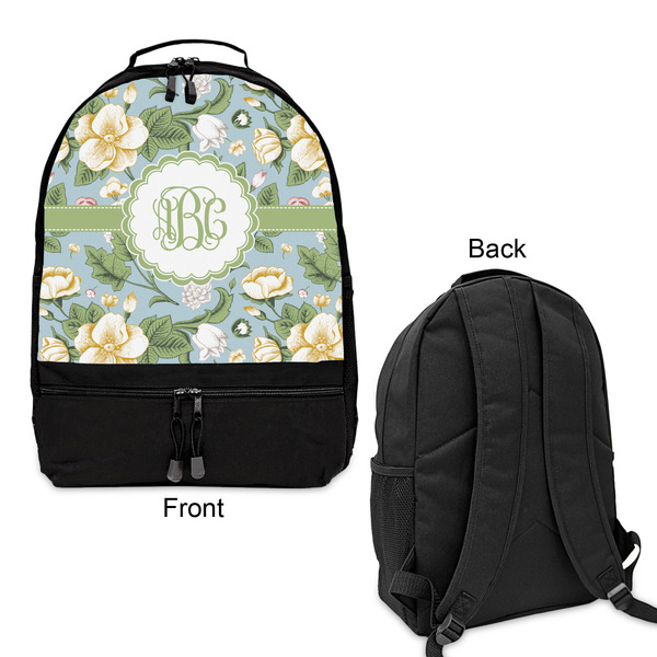 Vintage Floral Large Backpack - Black - Front & Back View