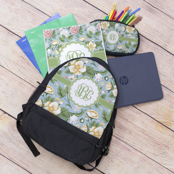 Vintage Floral Large Backpack - Black - With Stuff