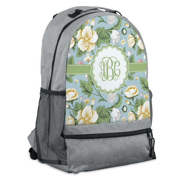 Custom Vintage Floral Backpack - Grey (Personalized)