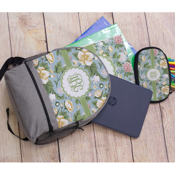 Vintage Floral Large Backpack - Gray - With Stuff