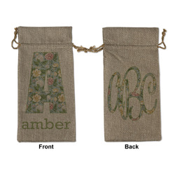 Vintage Floral Large Burlap Gift Bag - Front & Back (Personalized)