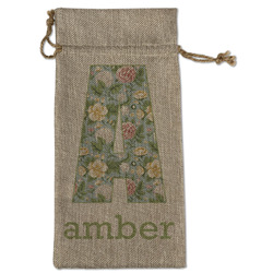 Vintage Floral Large Burlap Gift Bag - Front (Personalized)