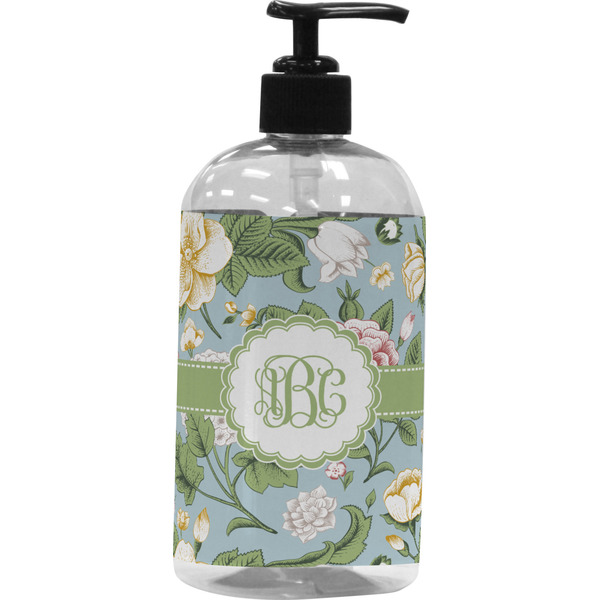 Custom Vintage Floral Plastic Soap / Lotion Dispenser (16 oz - Large - Black) (Personalized)