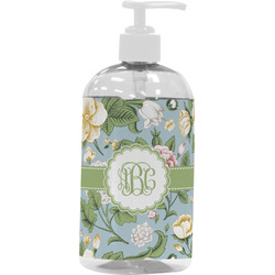 Vintage Floral Plastic Soap / Lotion Dispenser (16 oz - Large - White) (Personalized)