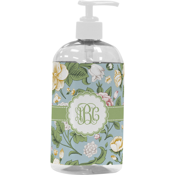 Custom Vintage Floral Plastic Soap / Lotion Dispenser (16 oz - Large - White) (Personalized)