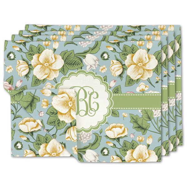 Custom Vintage Floral Double-Sided Linen Placemat - Set of 4 w/ Monogram