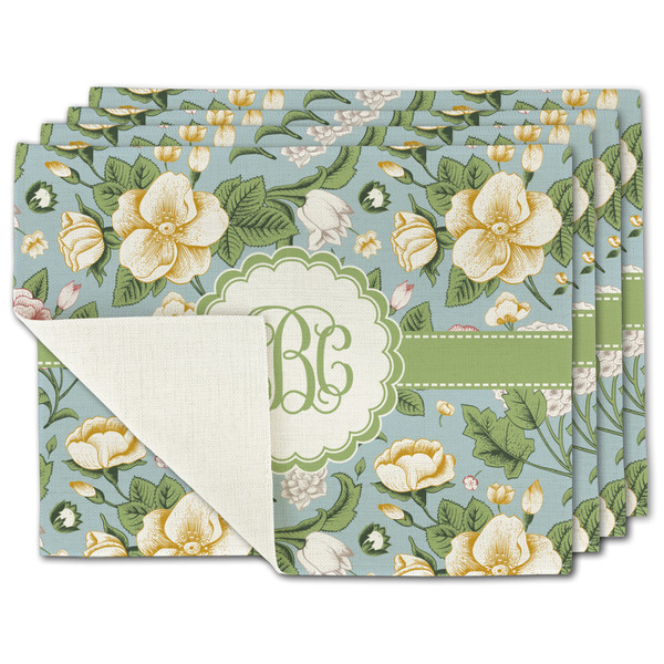 Custom Vintage Floral Single-Sided Linen Placemat - Set of 4 w/ Monogram