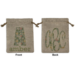 Vintage Floral Medium Burlap Gift Bag - Front & Back (Personalized)
