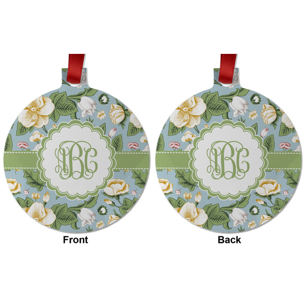 Vintage Floral Metal Ball Ornament - Front and Back