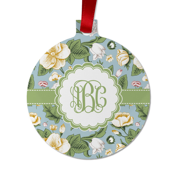 Custom Vintage Floral Metal Ball Ornament - Double Sided w/ Monogram
