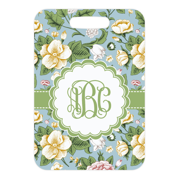 Vintage Floral Metal Luggage Tag - Front Without Strap