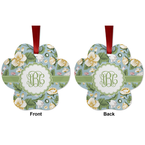 Vintage Floral Metal Paw Ornament - Front and Back