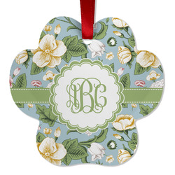 Vintage Floral Metal Paw Ornament - Double Sided w/ Monogram