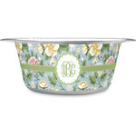 Vintage Floral Stainless Steel Dog Bowl (Personalized)