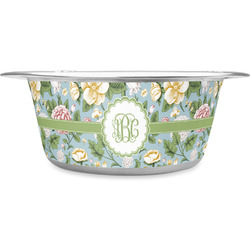 Vintage Floral Stainless Steel Dog Bowl - Large (Personalized)