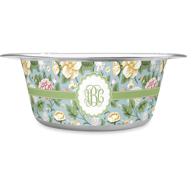 Custom Vintage Floral Stainless Steel Dog Bowl - Large (Personalized)