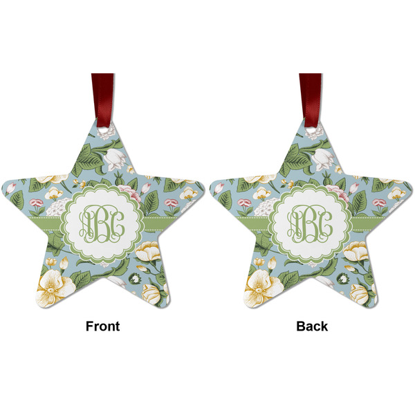 Vintage Floral Metal Star Ornament - Front and Back