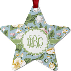 Vintage Floral Metal Star Ornament - Double Sided w/ Monogram
