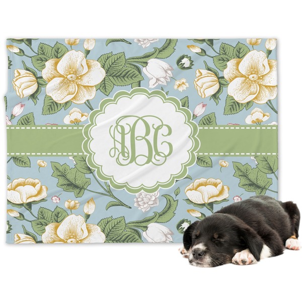 Custom Vintage Floral Dog Blanket - Large (Personalized)